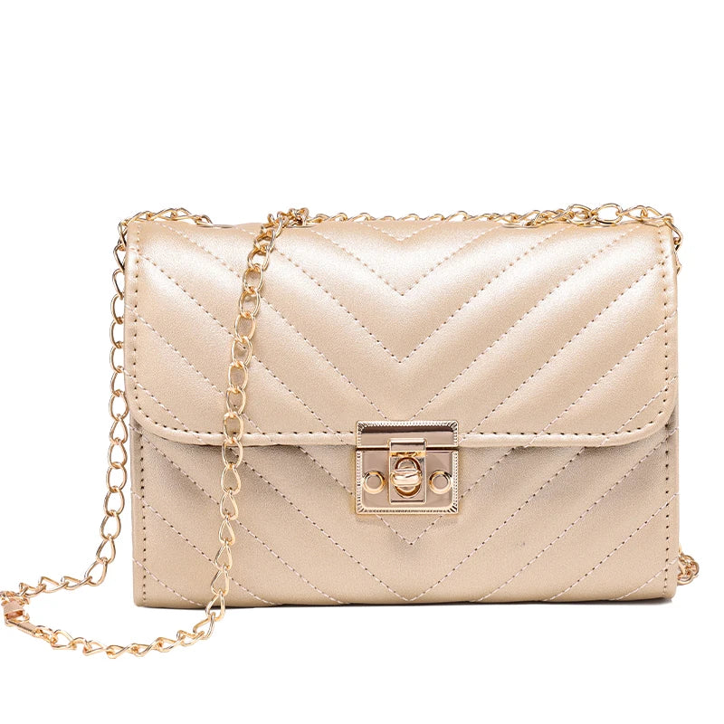Lingge Chain Small Square Bag Lock Buckle Single Shoulder Crossbody Bag Texture