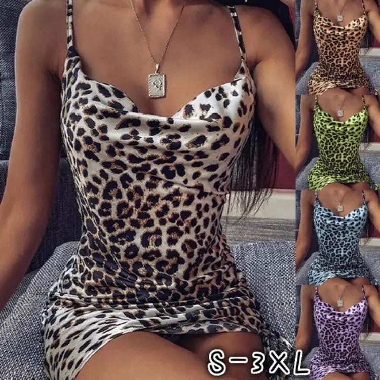 Fashionable Sexy Leopard Print Casual V-neck Strap Dress
