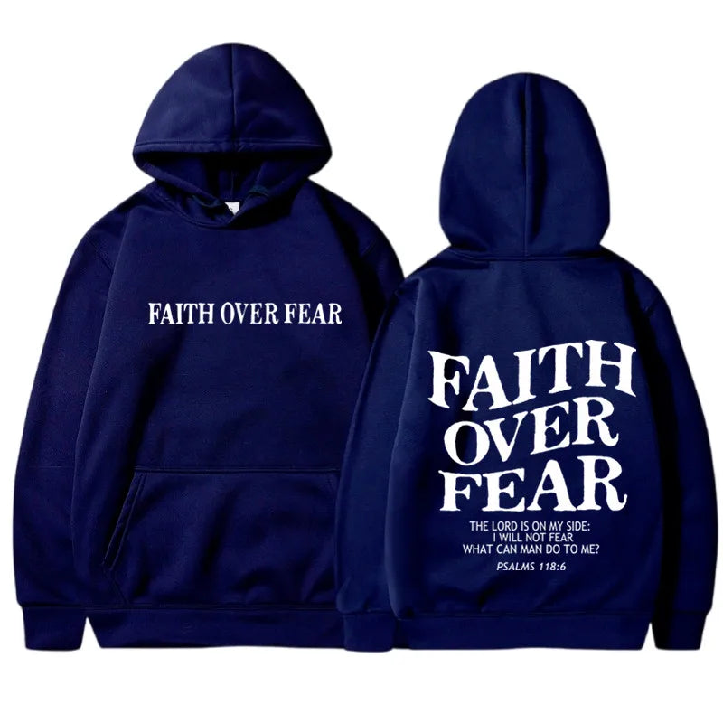 FAITH OVER FEAR Print Hoodies for Men Women Casual Long Sleeve Hooded