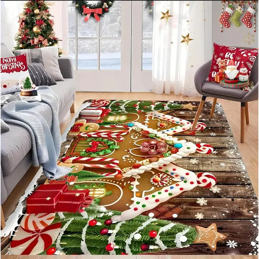 Christmas House Snowflake Area Mat Red with Gold and White Snowflakes  Living Room Bedroom Decoration Holiday Home Decoration