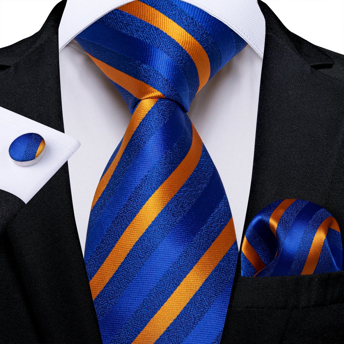 Gold Black Striped Silk Neck Ties