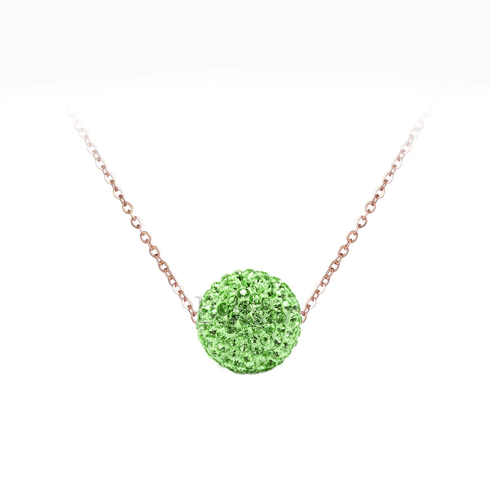 Crystal Disco Ball Pendant Necklace Rose Gold Color Stainless Steel Chain Link Necklaces Jewelry