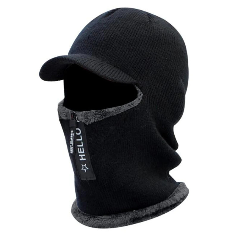 New Men, Women Winter Warm Wool Hat Outdoor Ear Protection Hats Warm Thick Bicycle Knitted Capd Scarf Windproof Visors Cap