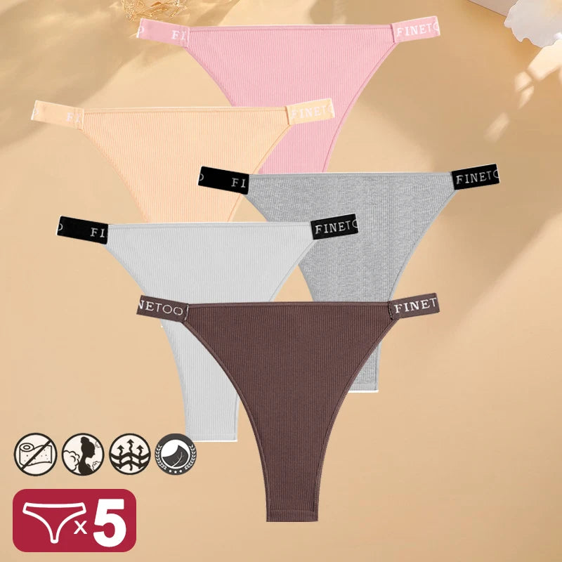 5PCS/Set Sexy Lingerie Women Cotton Panties Finetoo Letter