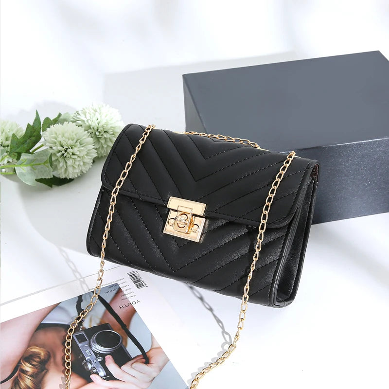 Lingge Chain Small Square Bag Lock Buckle Single Shoulder Crossbody Bag Texture