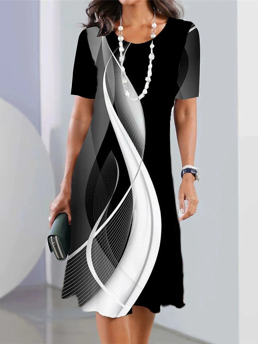 New Women's Dresses Striped Printed Elegant Casual O Neck Short Sleeve  Dresses Fashion Ladies Plus Size Clothing