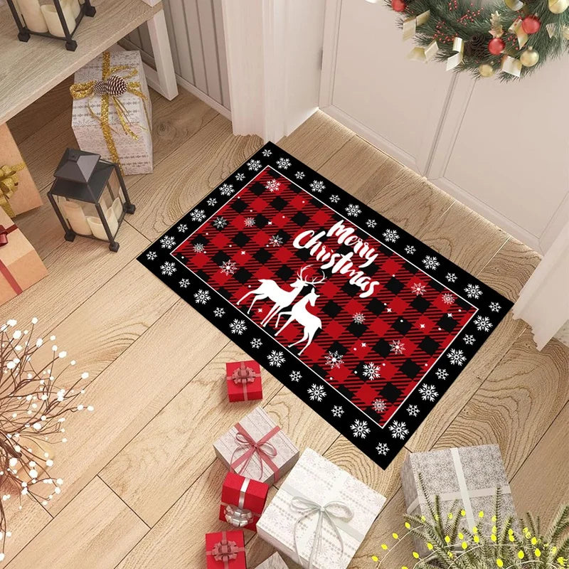 Plaid Christmas Tree Floor Mat Home Kitchen Absorbent Non-slip Mat Merry Christmas Decoration For Home