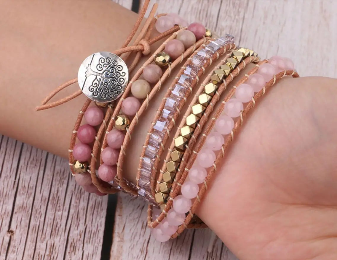 Wrap Bracelet With Gemstone Rose Crystal