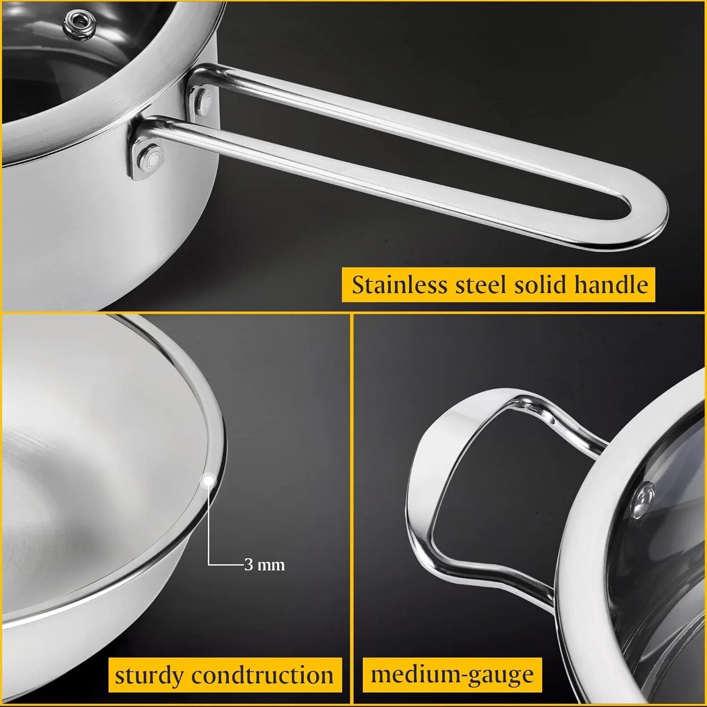 6Pcs Pots and Pans Set, Stainless Steel Pot Set, Nonstick Kitchen Cookware Set, Induction Pots Set with Stay-Cool Handle.