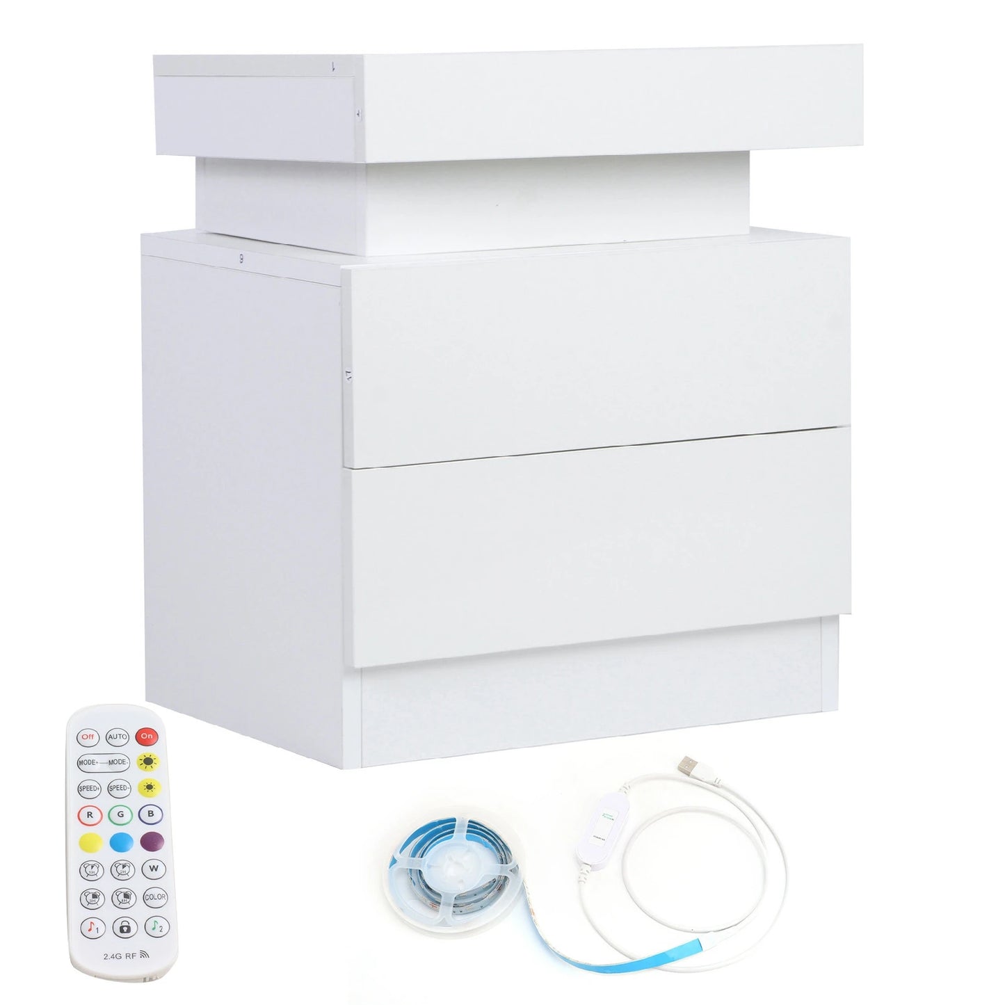 Bedside Table Large Capacity RGB Light Storage Nightstand Cabinet with 2 Drawers for Bedroom Nightstand Bedroom LED Nightstand