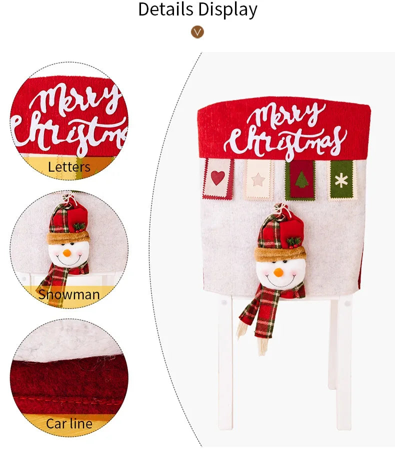 Reusable Christmas Chair Cover 3D Santa Claus Elk Chair Seat Cover Home Xmas New Year Supplies Christmas Decoration