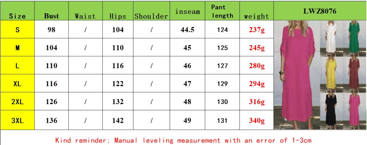 New Women's Clothing  Loose Casual Solid Color Short Sleeved Cotton Linen Fashionable Button With Pocket Dress