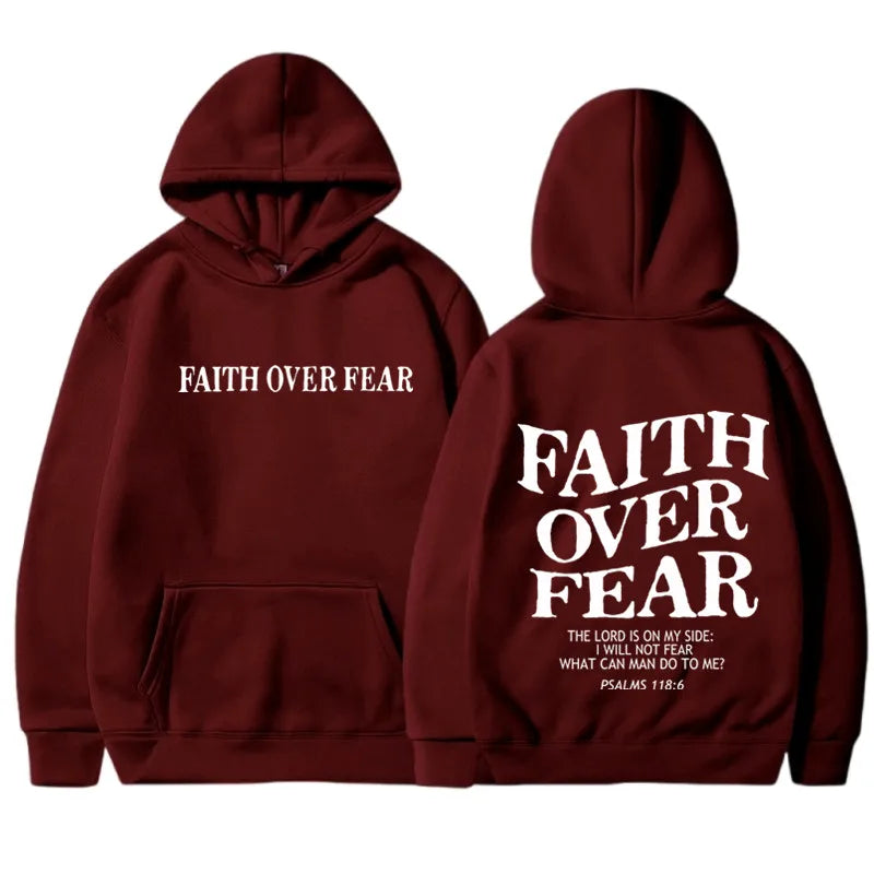 FAITH OVER FEAR Print Hoodies for Men Women Casual Long Sleeve Hooded
