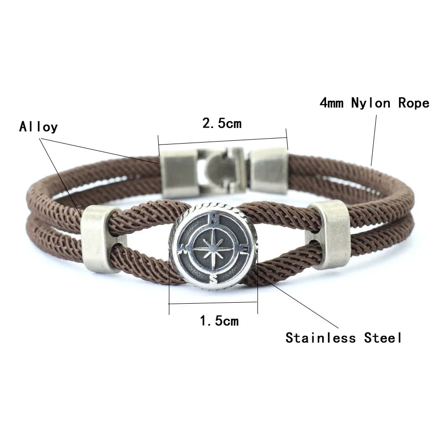 New Compass Bracelet Man Viking Nautical Rope Braslet Bangle