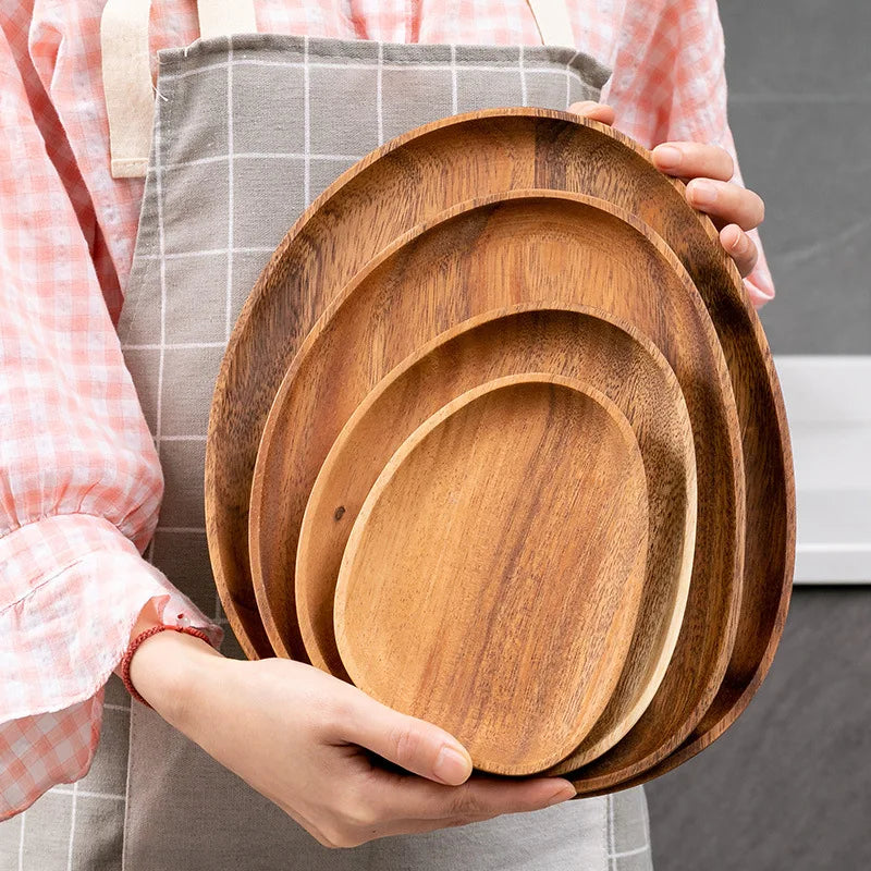 HeMu-Acacia Wooden Plate Set, Special-Shaped, Cake, Dessert, Fruit Serving, Small Sushi, Food Dishes, Premium Acacia