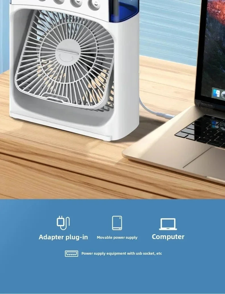 Air Conditioner Portable 3 in 1 Fan Mini Cooler Home House LED Humidifier For Bedroom Small Living Room Water Summer Fans Desk