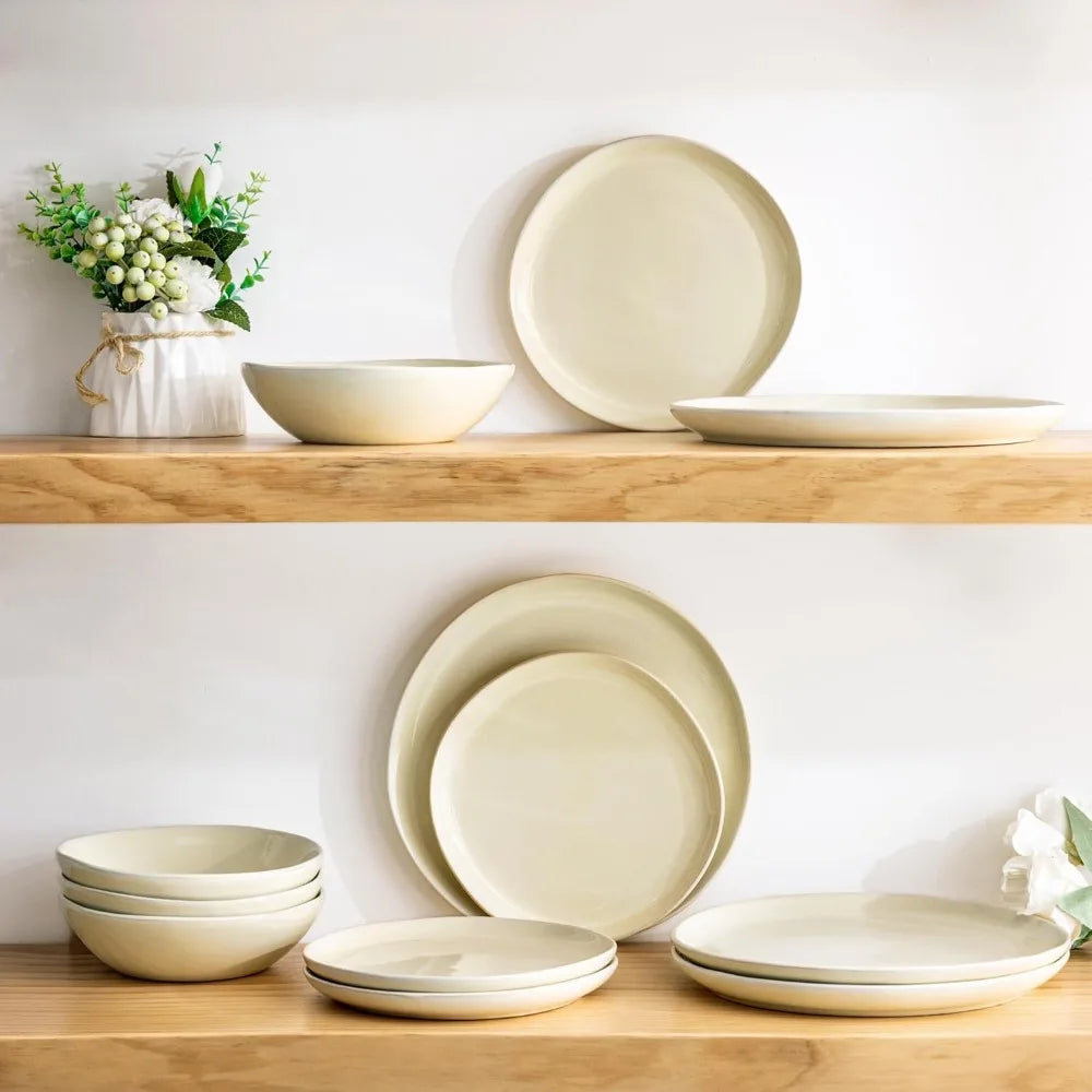 AmorArc Ceramic Dinnerware Sets,Handmade Reactive Glaze Plates and Bowls Sets,Highly Chip and Crack Resistant | Dishwasher & Mic