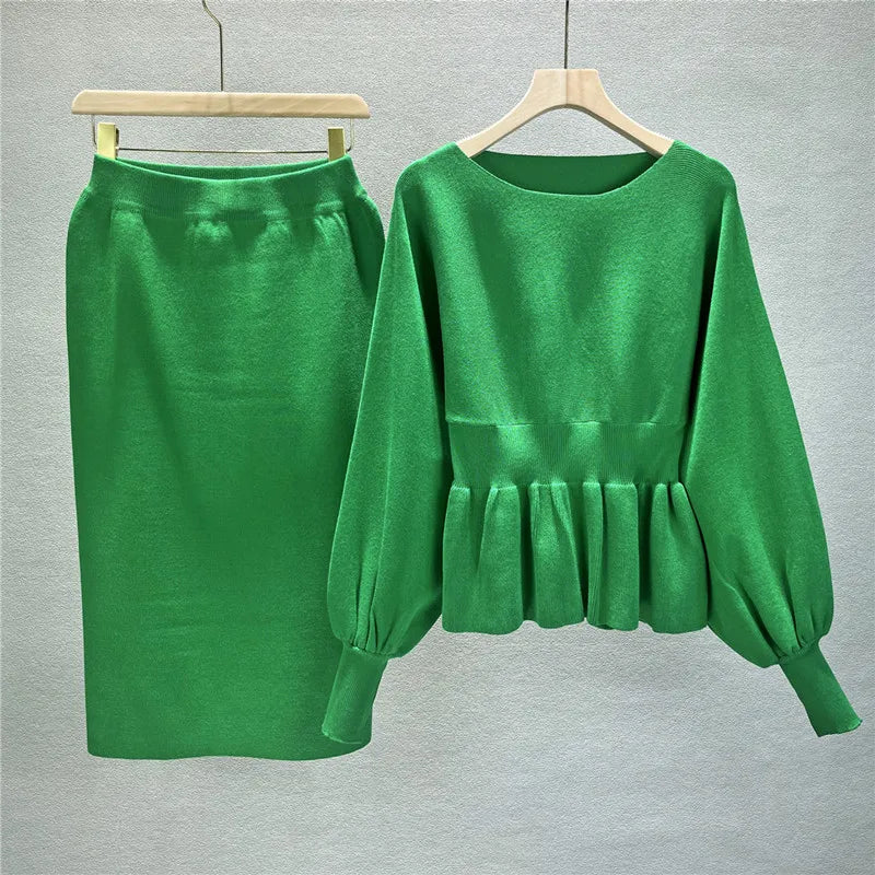 Autumn Elegant 2 Two Piece Set Women Fashion Casual Pullover Sweater