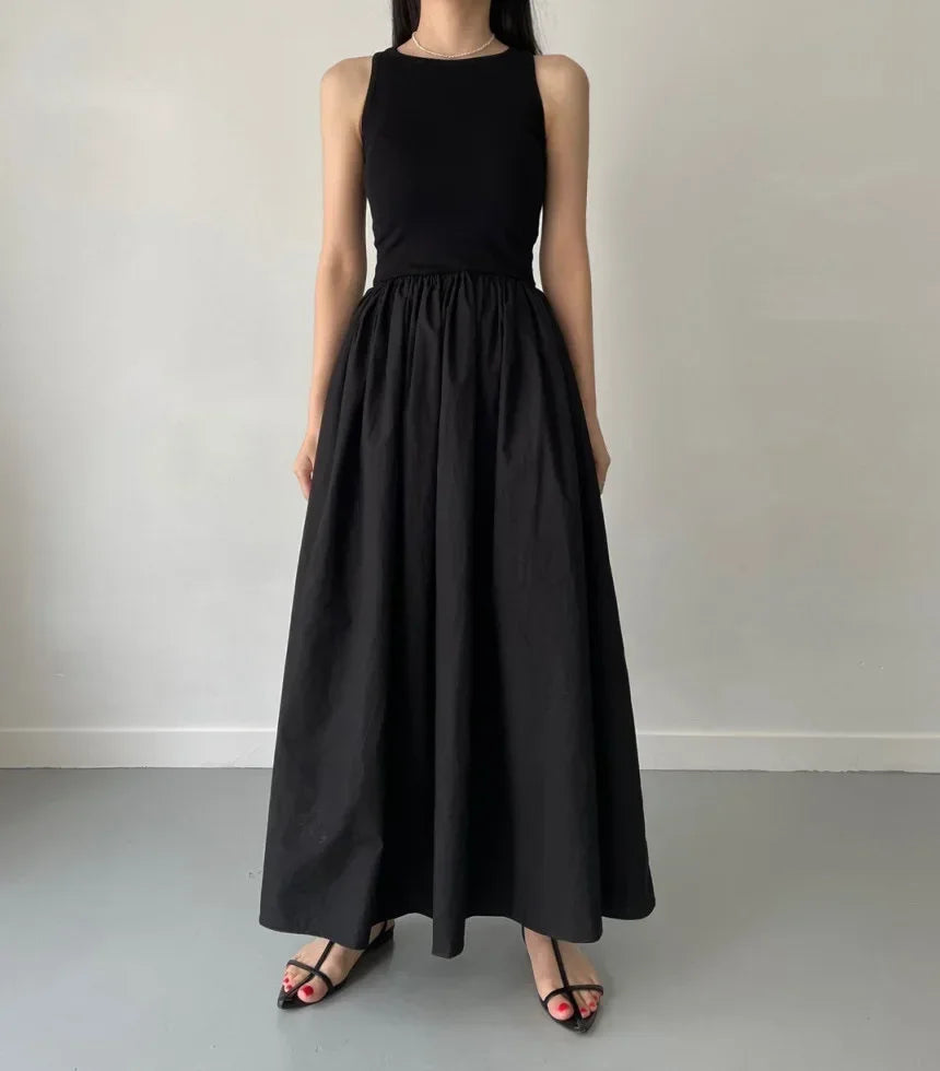 Simple Elegant Black Long Dresses For Women Round Neck Sleeveless