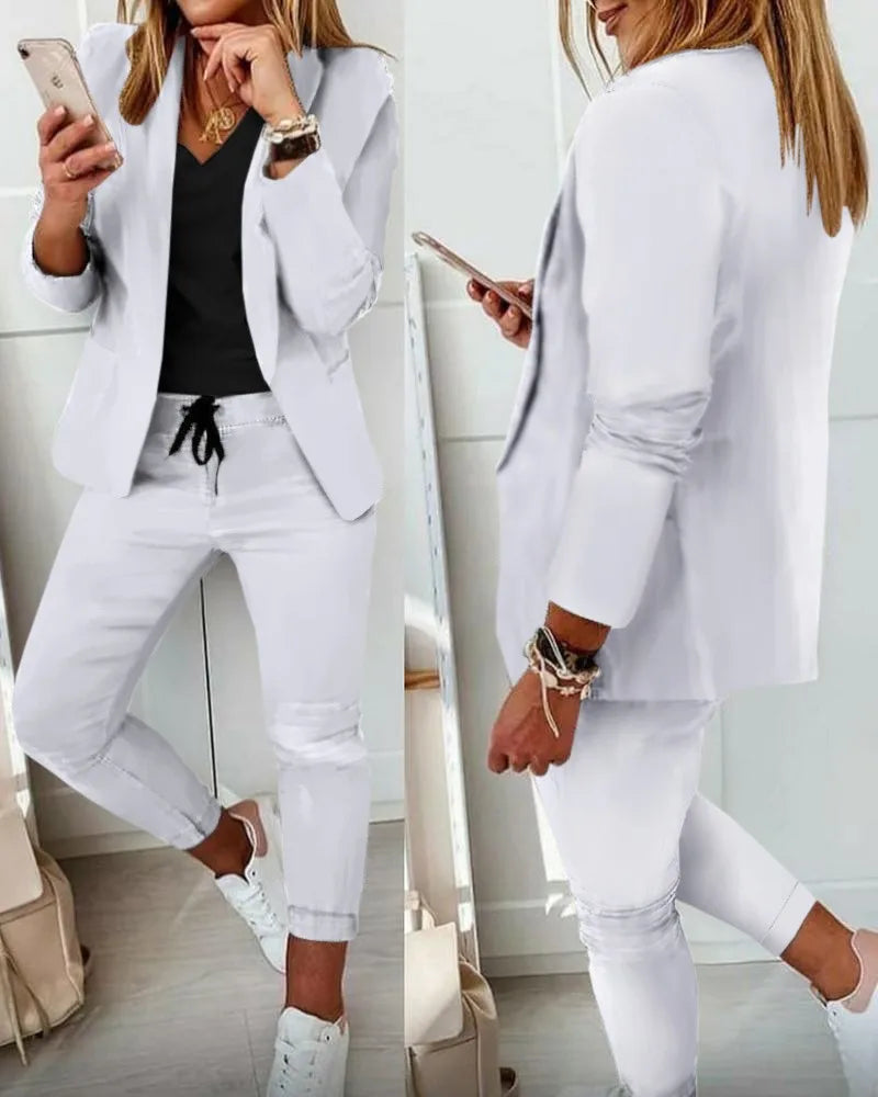 2024 New European and American Leisure Solid Color Commuting Fashion Leisure Set, Suit and Women's Wear Set