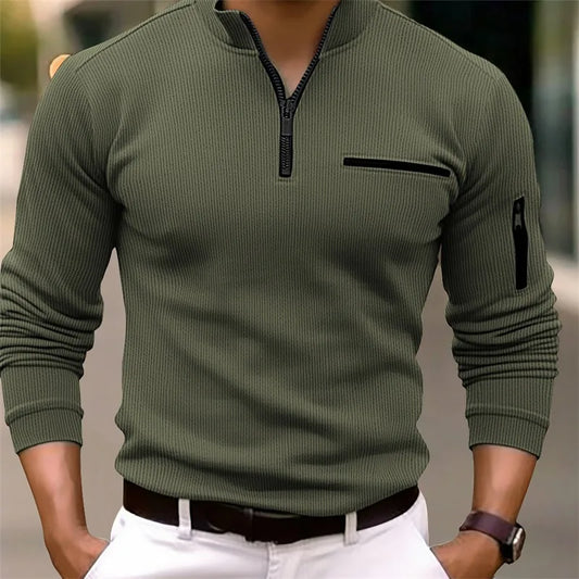 New light luxury light mature casual men sports  long  sleeve POLO shirt