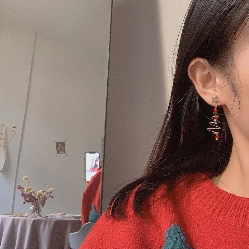 Fashion Christmas Green Bowknot Bell Pendant Earrings