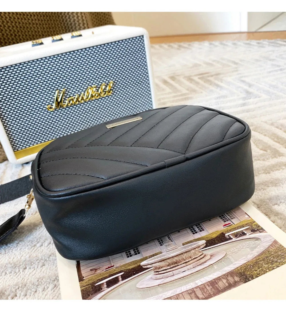 High quality women's PU rolling strip camera bag shoulder bag mobile phone bag casual crossbody bag