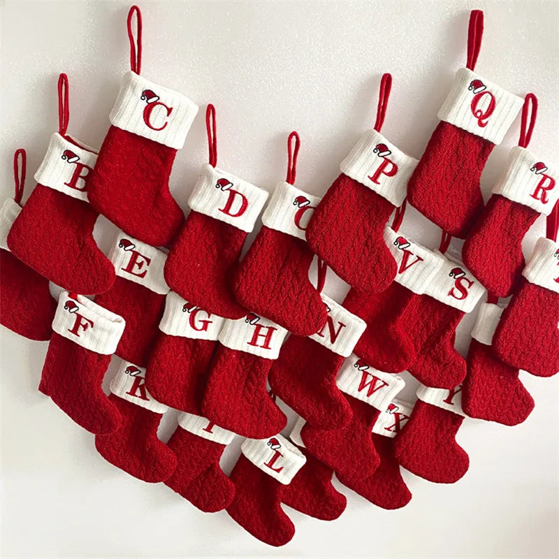 Christmas Socks Knitting Snowflake Letter Stocking Christmas Decoration For Home 2024 Xmas Tree Ornament Gift Navidad Natal 2025