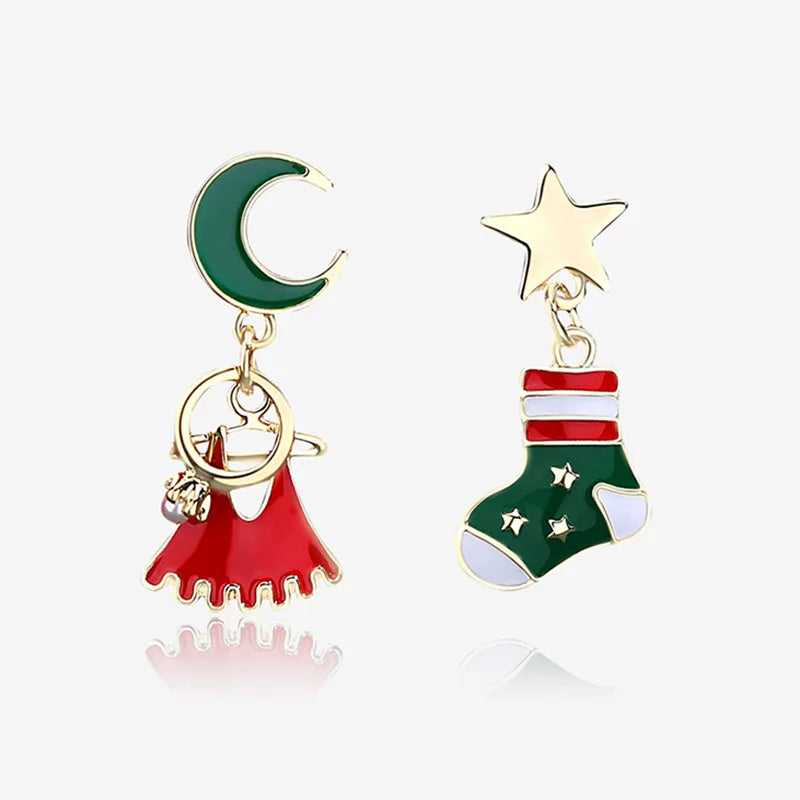 Fashion Christmas Green Bowknot Bell Pendant Earrings