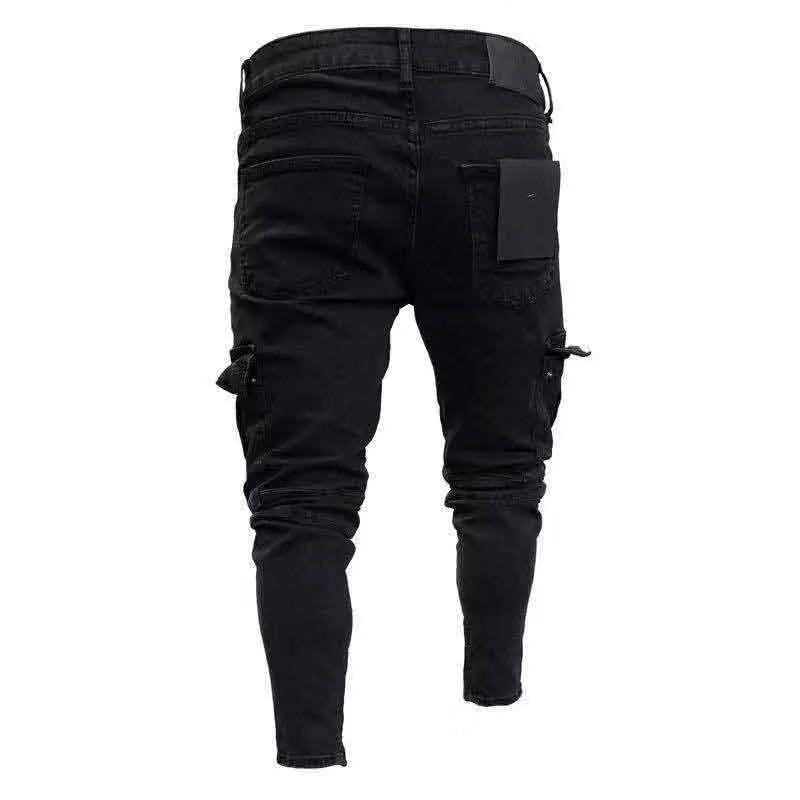 Men's Black Side Many Pockets Cargo Jeans Fashion