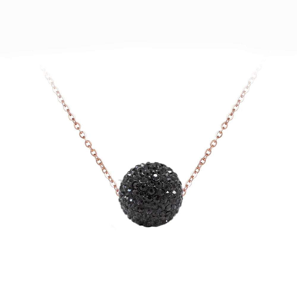 Crystal Disco Ball Pendant Necklace Rose Gold Color Stainless Steel Chain Link Necklaces Jewelry