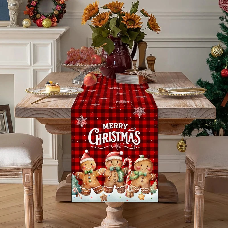 Christmas Table Runner Christmas Decorations Cute Cartoon Santa Claus Gingerbread Man Table Cover Xmas Table Accessories navidad
