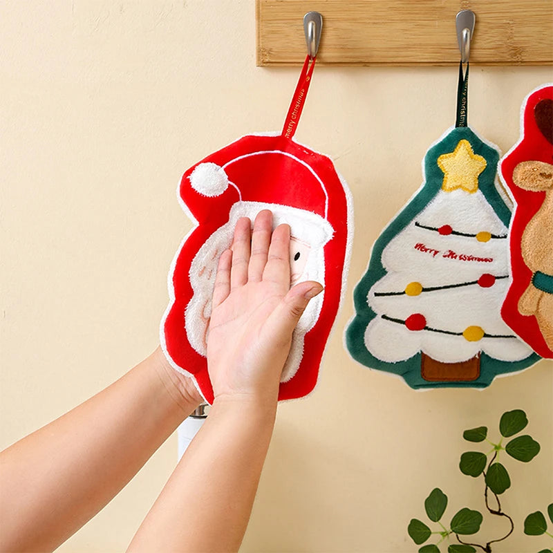 Christmas Hand Towel Cartoon Snowman Wipe Cloth Absorbent Kitchen Cleaning Rag Christmas Handkerchief Xmas Decor