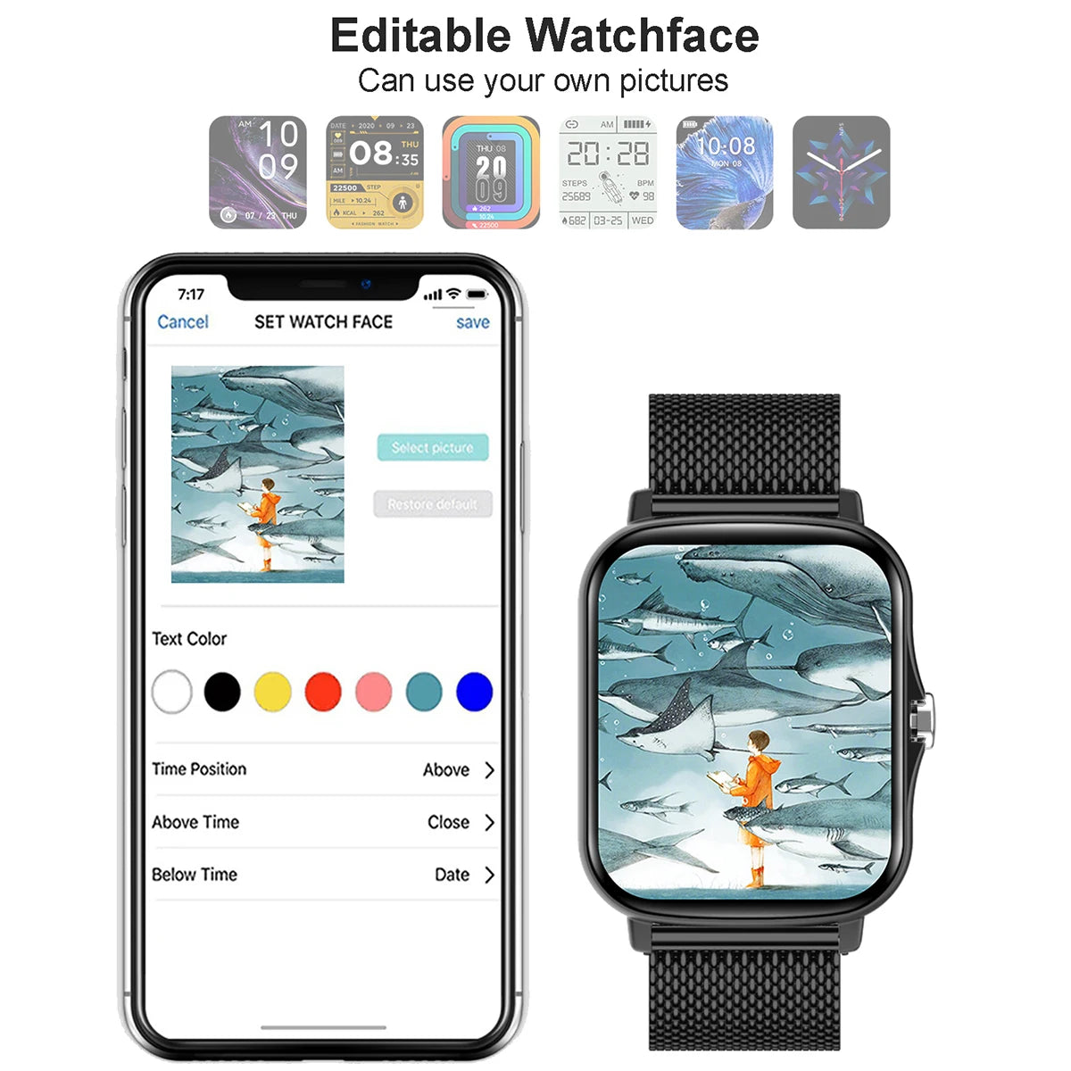 +3pc Straps Smart Watch Women Men Smartwatch Square