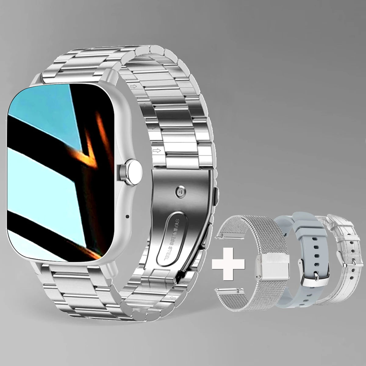 +3pc Straps Smart Watch Women Men Smartwatch Square