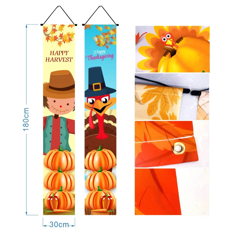 Thanksgiving Day Door Couplet Pumpkin Porch Hanging Banner Harvest Festival Party Decoration 2025 Autumn Farm Theme Party Decor