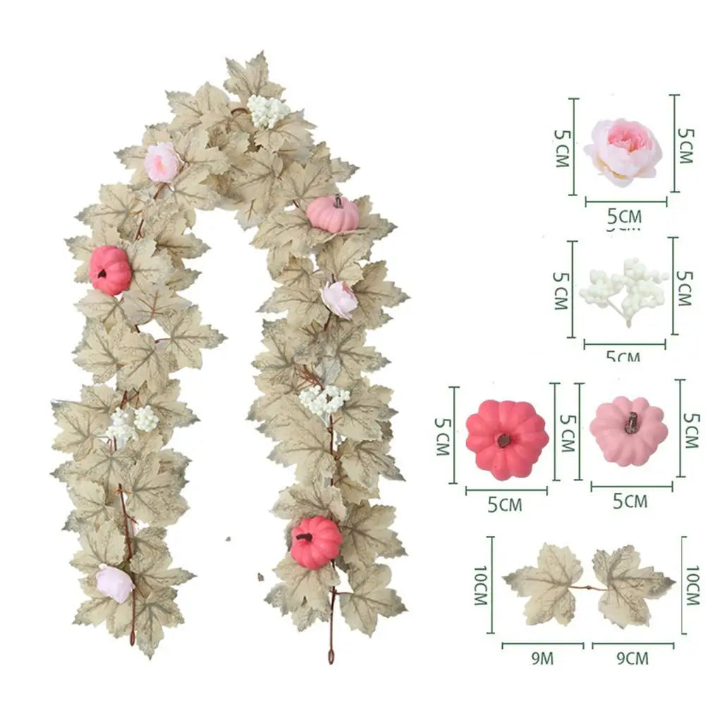 Fall Garland Autumn Maples Leaf Pumpkin Berry Garland Thanksgiving Halloween Home Mantle Fireplace Decorations Hanging Supplies