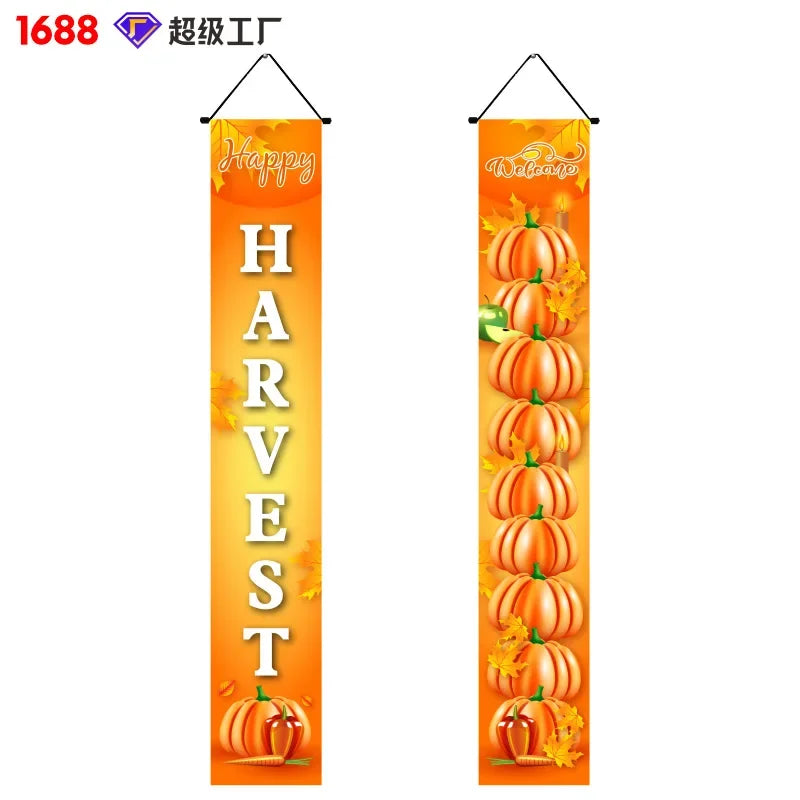Thanksgiving Day Door Couplet Pumpkin Porch Hanging Banner Harvest Festival Party Decoration 2025 Autumn Farm Theme Party Decor