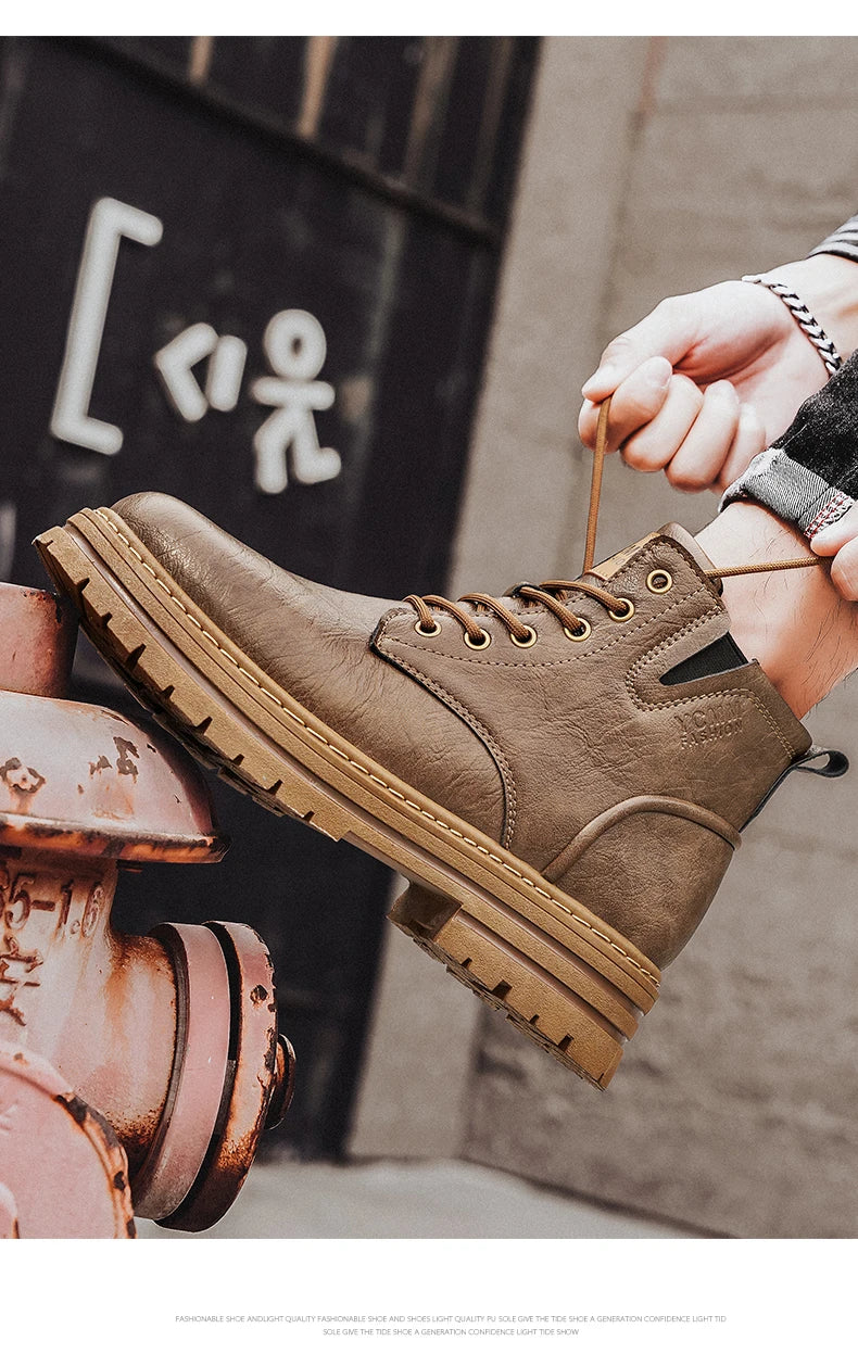 Men's boots soft sole four seasons anti slip comfortable high top boots men's thick soled comfortable youth versatile work boots