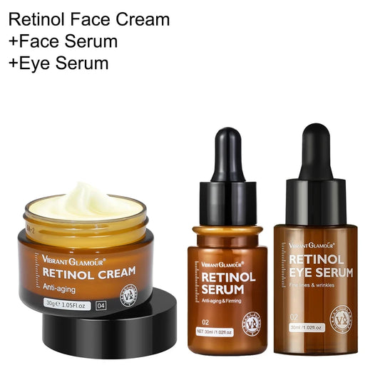 Retinol Face Cream+Facial Serum+Eye Serum Set Anti-Aging