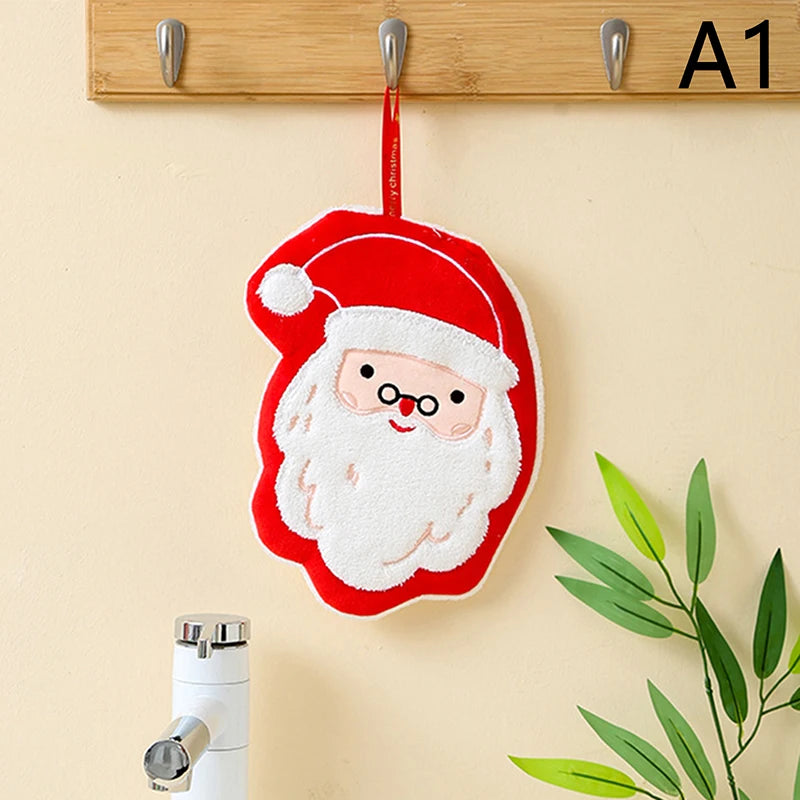 Christmas Hand Towel Cartoon Snowman Wipe Cloth Absorbent Kitchen Cleaning Rag Christmas Handkerchief Xmas Decor