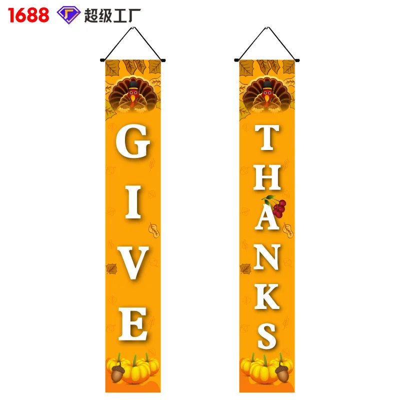 Thanksgiving Day Door Couplet Pumpkin Porch Hanging Banner Harvest Festival Party Decoration 2025 Autumn Farm Theme Party Decor