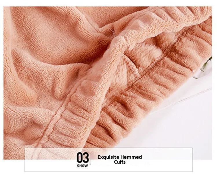 Warm Coral Fleece Pants Set Women's Loose Comfortable Home Wear Outerwear Versatile Lazy Girl Style Long Sleeve Cartoon Print