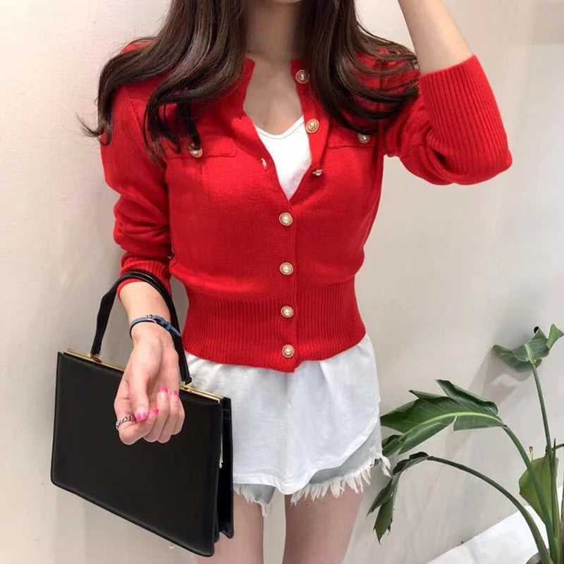 2025 Autumn Long Sleeve Fashion Women Cardigans Sweater Knitted Coat Short