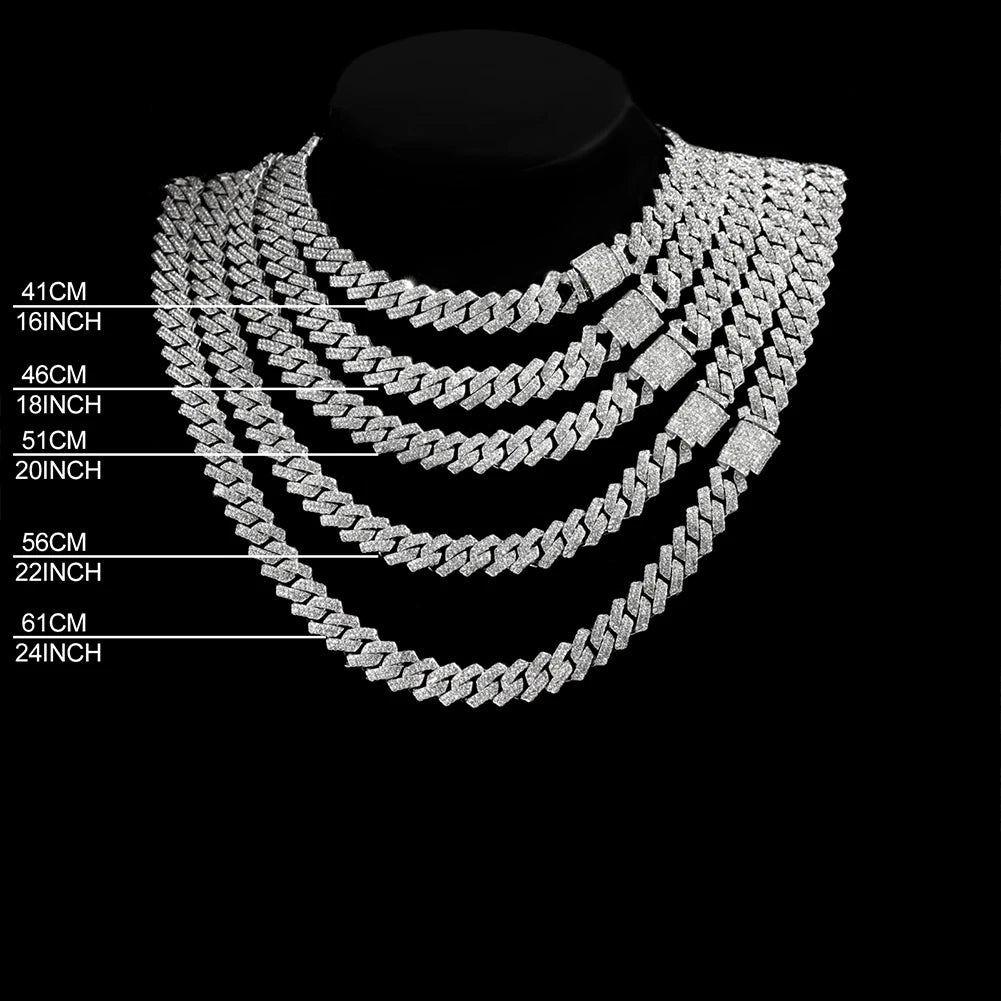 Iced Out Diamond Cuban Link Chain Necklace Men Women Rhinestone Paved Hip Hop Rhombus Cuban Necklaces Tennis Chain Jewelry Gift