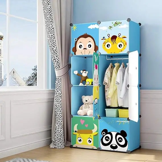 Children Wardrobe Kid Dresser Cute Baby Portable Closet Bedroom Armoire Clothes Hanging Storage Rack Cube Organizer(Blue, 6 Cub