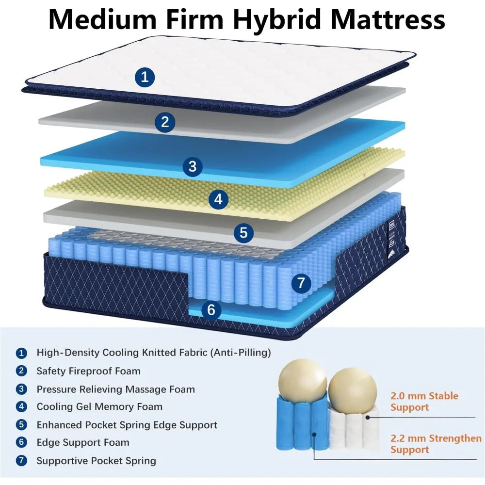 King Mattress 12 Inch, Memory Foam Hybrid King Size Mattress in a Box with Independent Spring, Medium Firm, Edge Support & Press