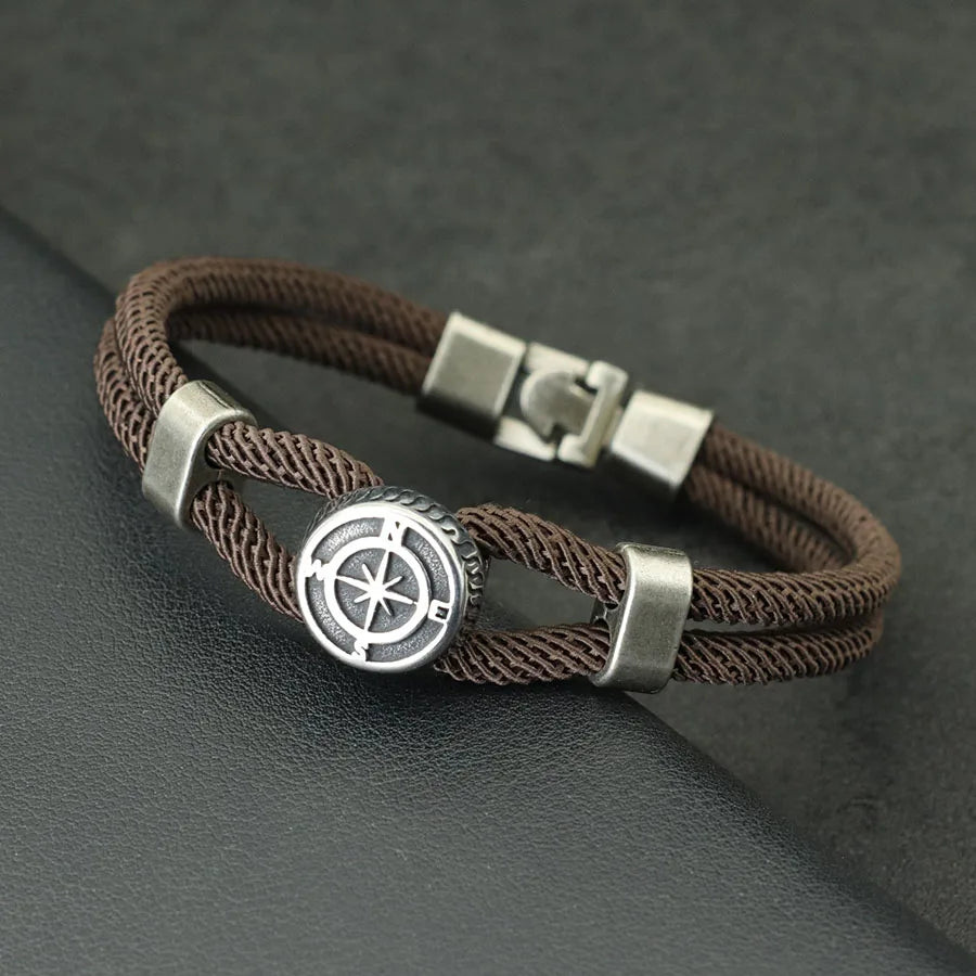 New Compass Bracelet Man Viking Nautical Rope Braslet Bangle