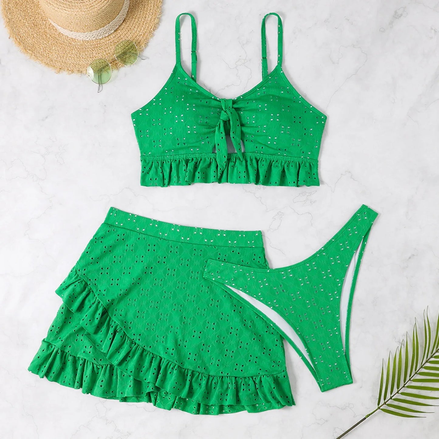 Wrap Hip Skirt Three Piece Swimsuit