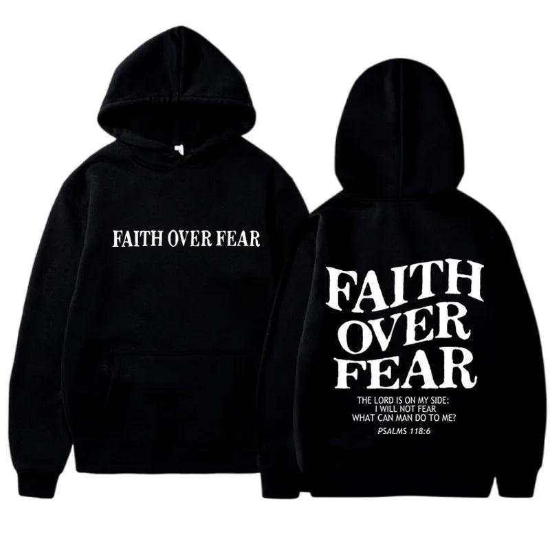 FAITH OVER FEAR Print Hoodies for Men Women Casual Long Sleeve Hooded